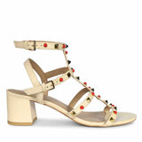 Saint Lucien Off White Leather Studded Gladiator Block Heels