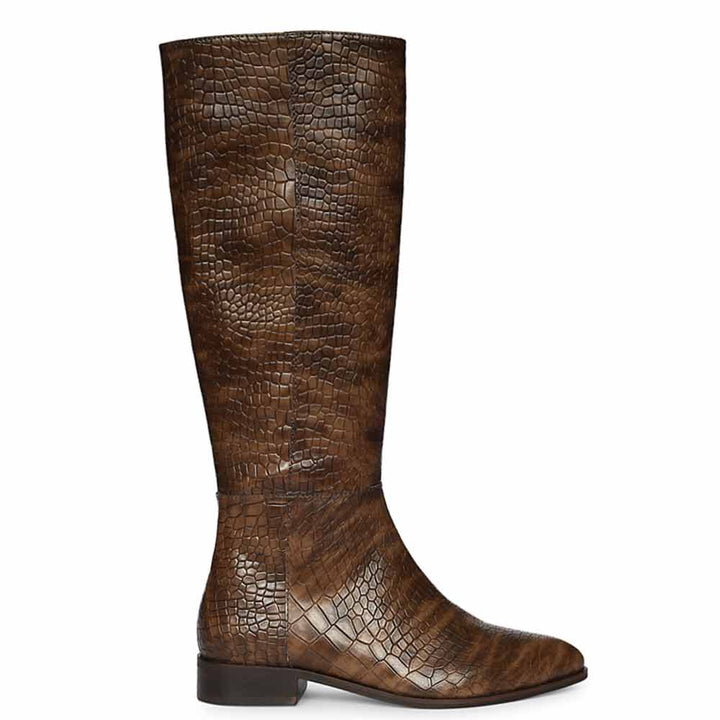 Saint Ada Brown Vintage Croco-Embossed Knee-High Boots