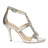 Saint Sydney Crystal Stone Metallic Silver Leather Stilettos