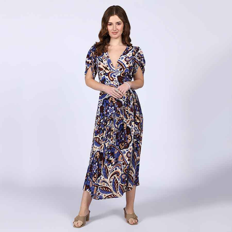 Saint Lily Blue Deep V-Neck Viscose Dress