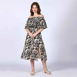 Saint Quinn Black Floral off Shoulder Midi Dress
