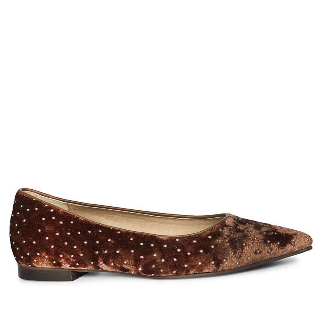 Saint Lilly Strass Brown Velvet Ballerinas