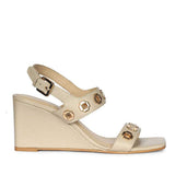 Saint Kendall Gold Flower Eyelets Beige Leather Wedge Heels