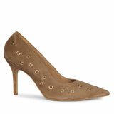 Saint Remi Eyelet Embellished Beige Suede Leather Pumps