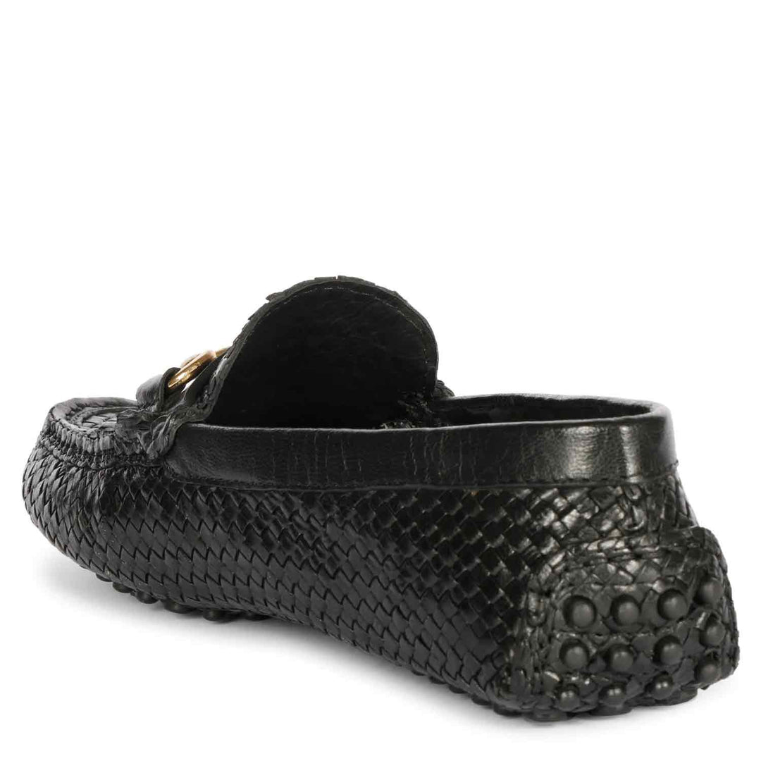 Saint Lucy Black Woven Leather Loafers