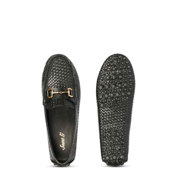 Saint Lucy Black Woven Leather Loafers
