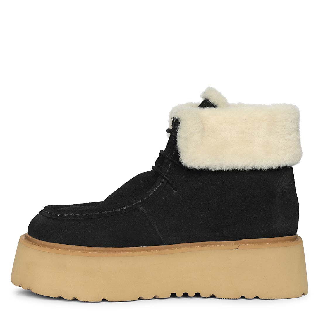 Saint Svaline Black Suede Leather Fur-Lined Platform Boots