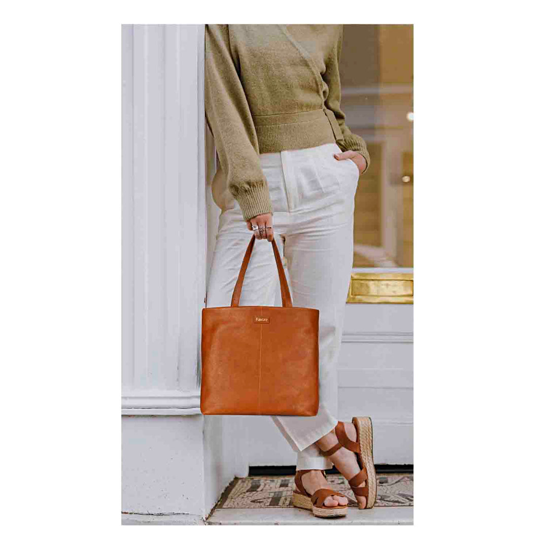 Favore Tan Leather Oversized Structured Hobo Bag