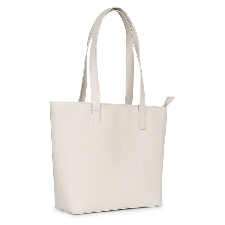 Favore Textured White Leather Structured Shoulder Bag With a Small Pouch