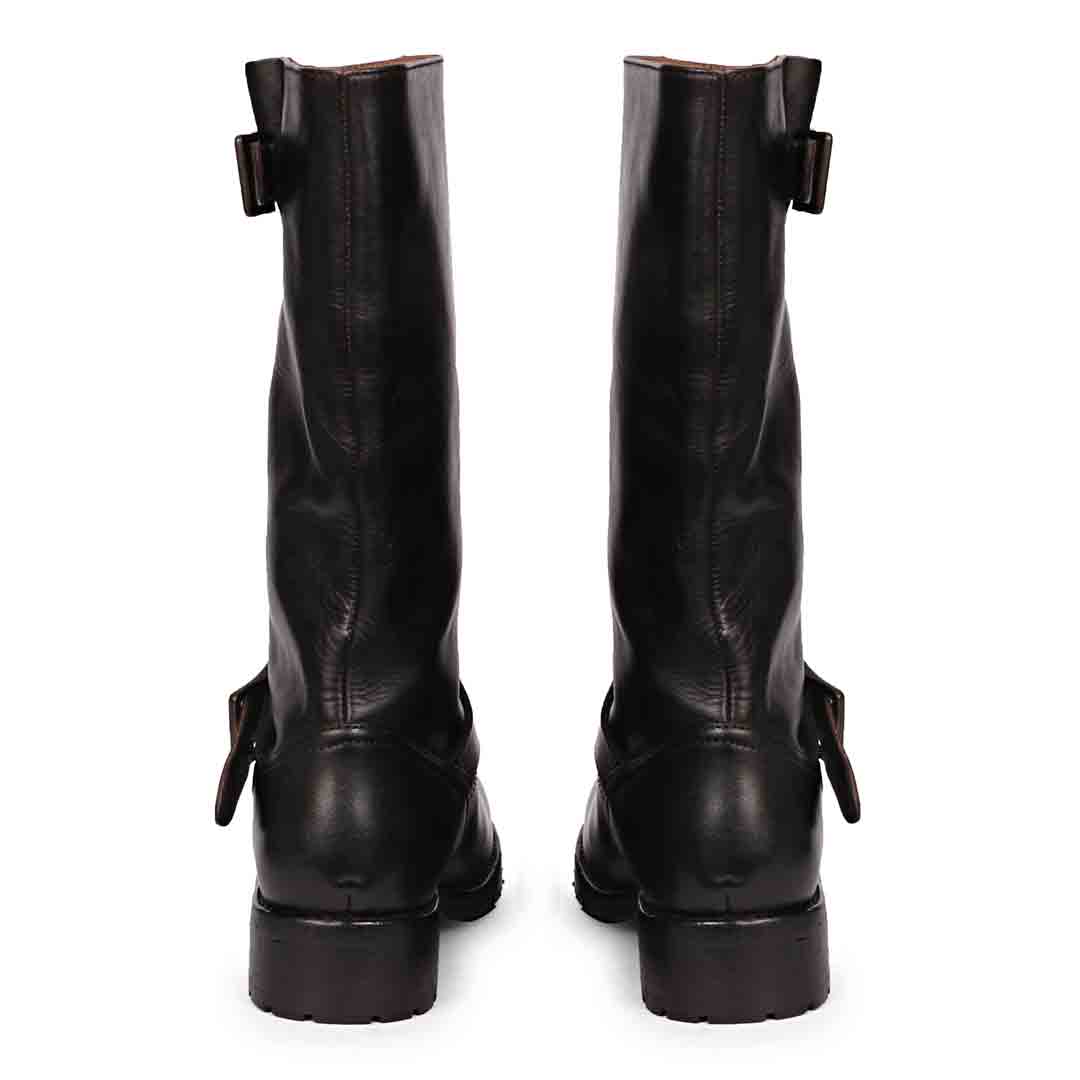 Saint Adette Buckle Decor Black Leather Calf Length Boots – SaintG