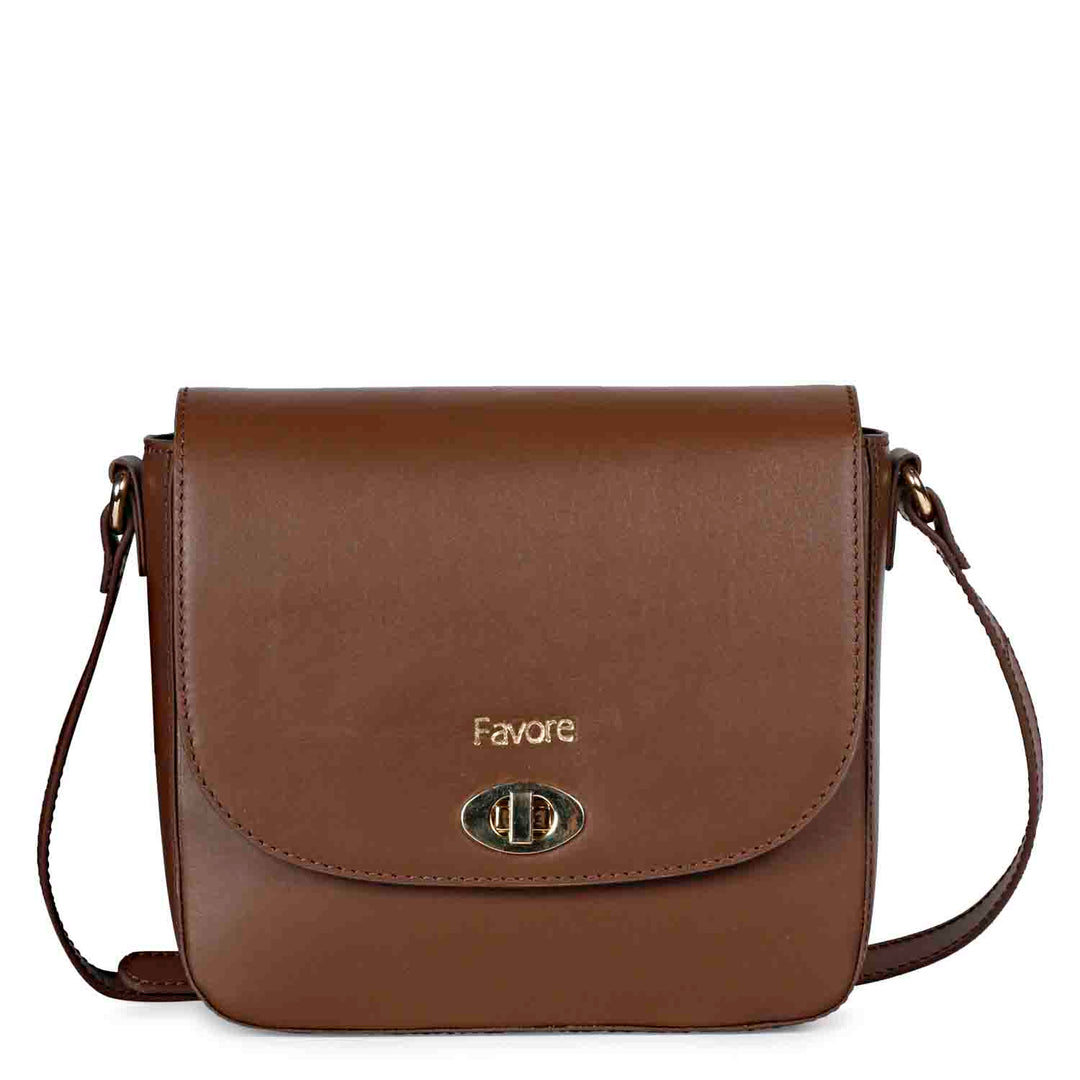 Favore Dark Brown Womens Leather Structured Sling Bag