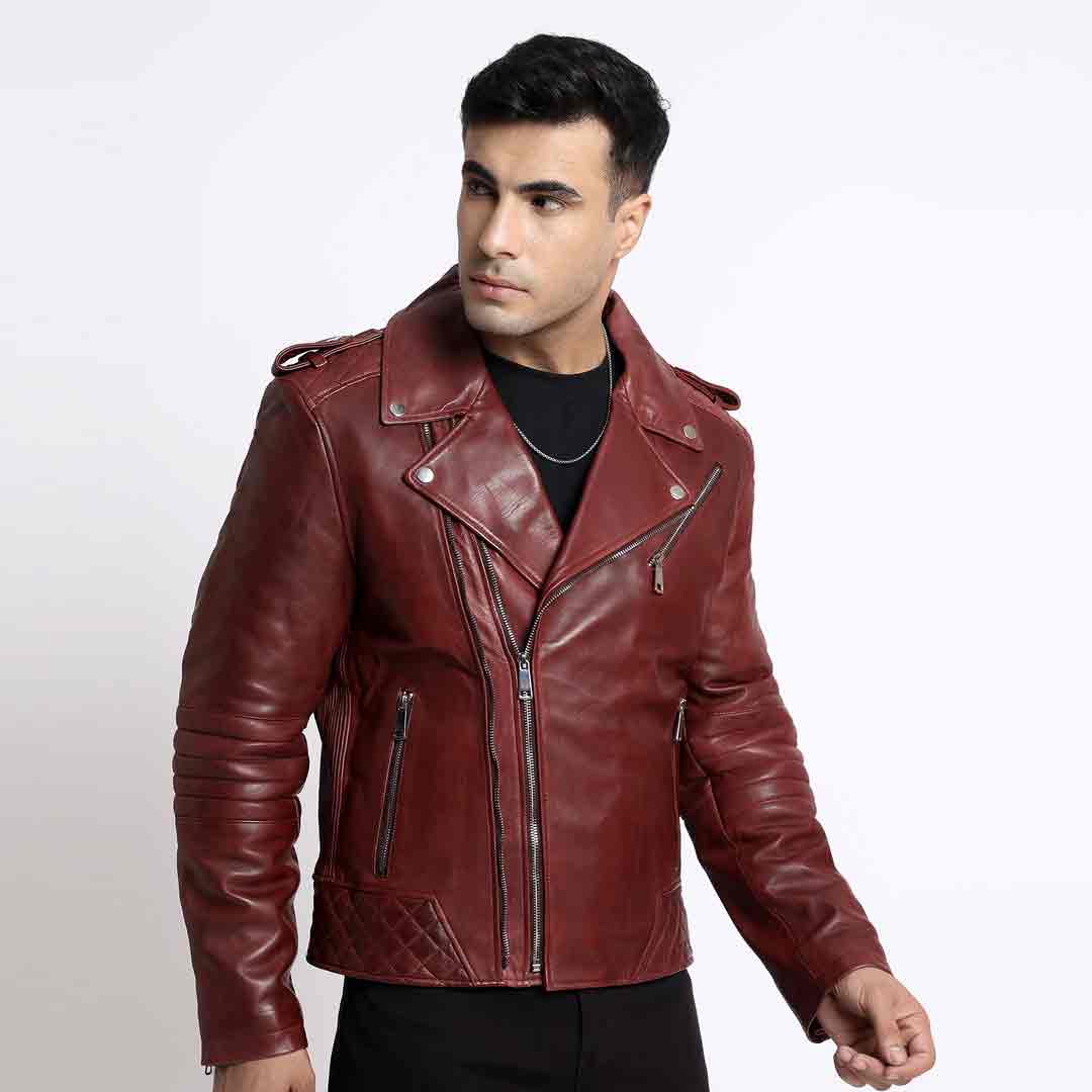 Saint Fabio Men Burgundy Leather Biker Style Jackets – SaintG India