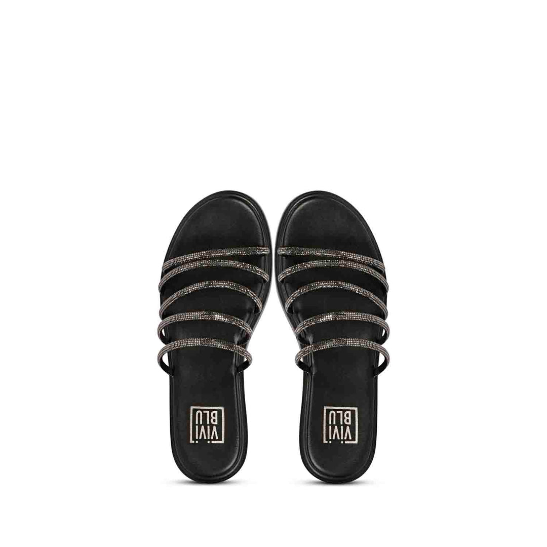 ViviBlu Black Leather Platform Sandals Embellished With Black Straps