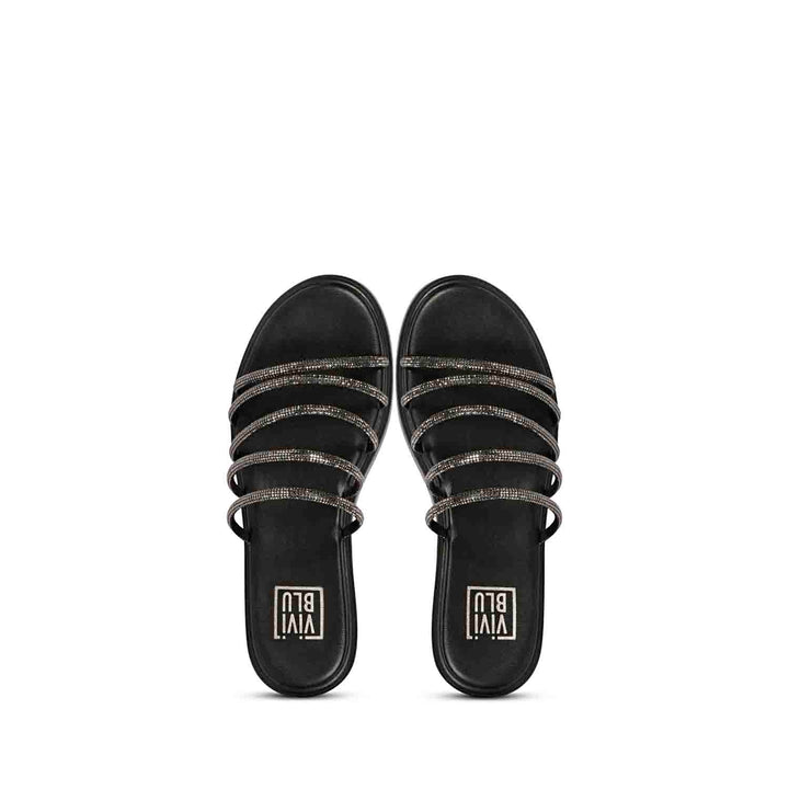 ViviBlu Black Leather Platform Sandals Embellished With Black Straps