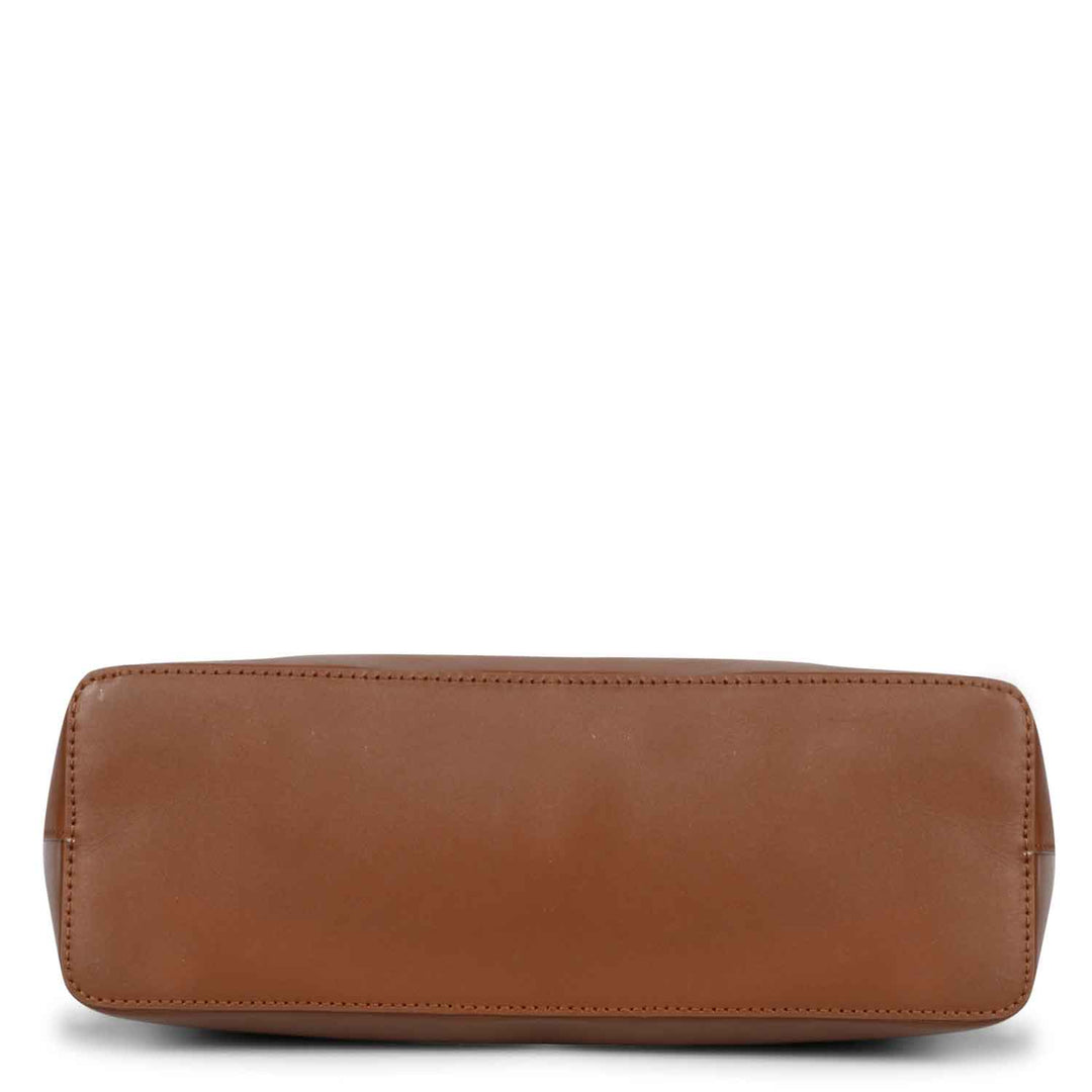 Favore Textured Brown Leather Structured Shoulder Bag With a Small Pouch