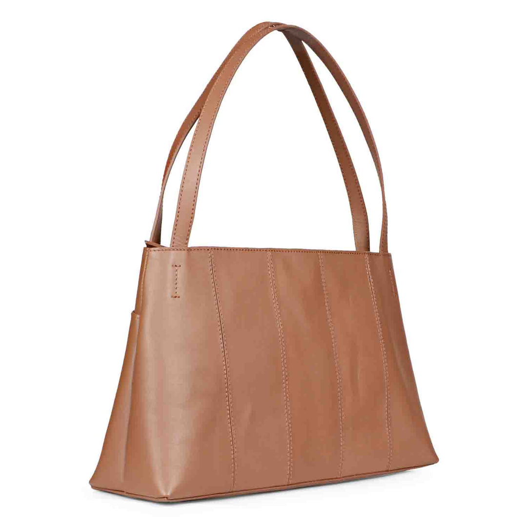 Favore Women Tan Leather Structured Handheld Bag