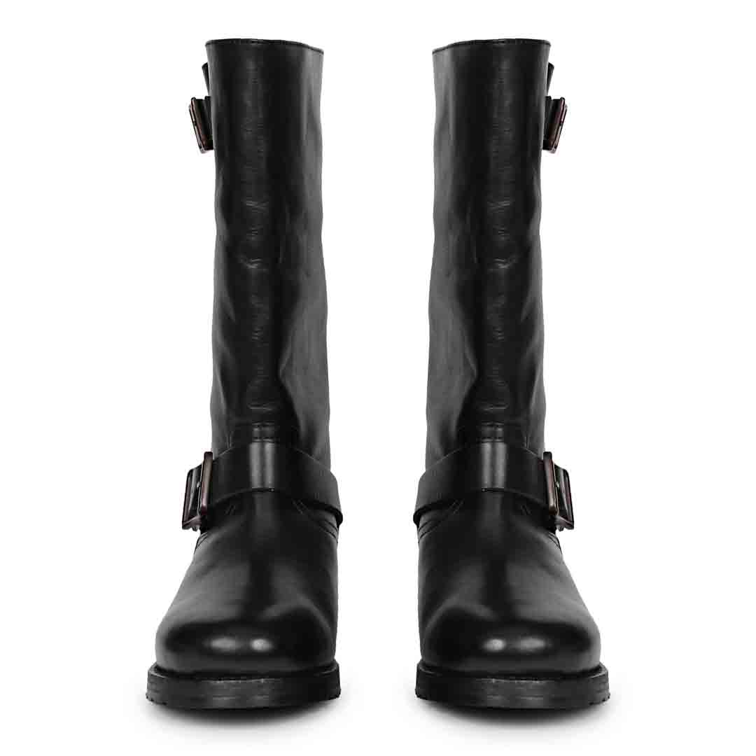 Saint Adette Buckle Decor Black Leather Calf Length Boots – SaintG