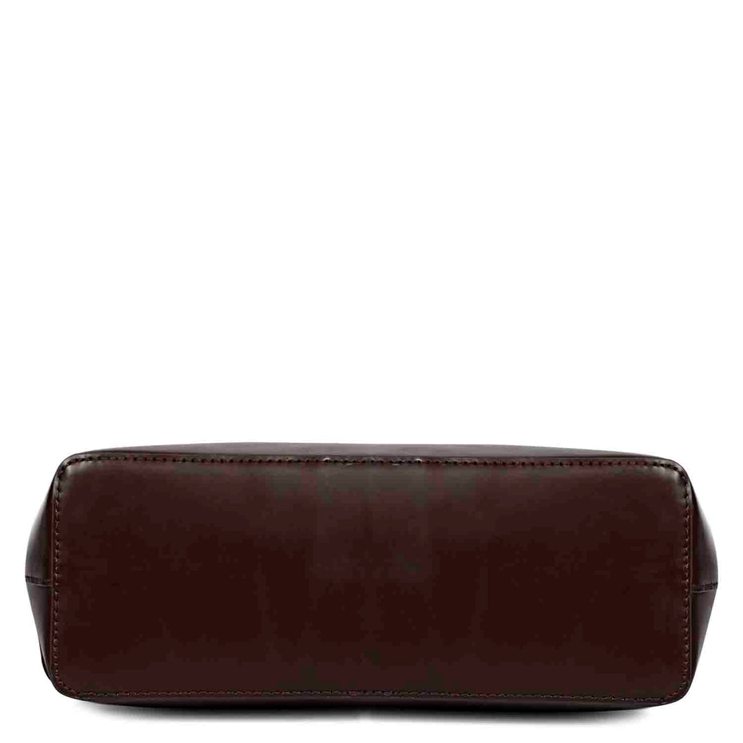 Favore Textured Dark Brown Leather Structured Shoulder Bag With a Small Pouch