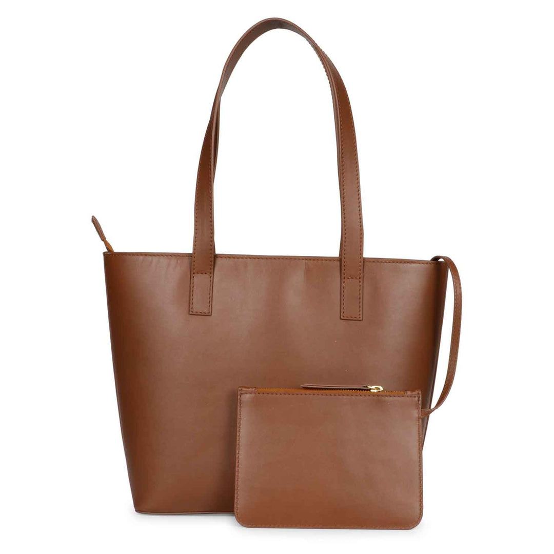 Favore Textured Brown Leather Structured Shoulder Bag With a Small