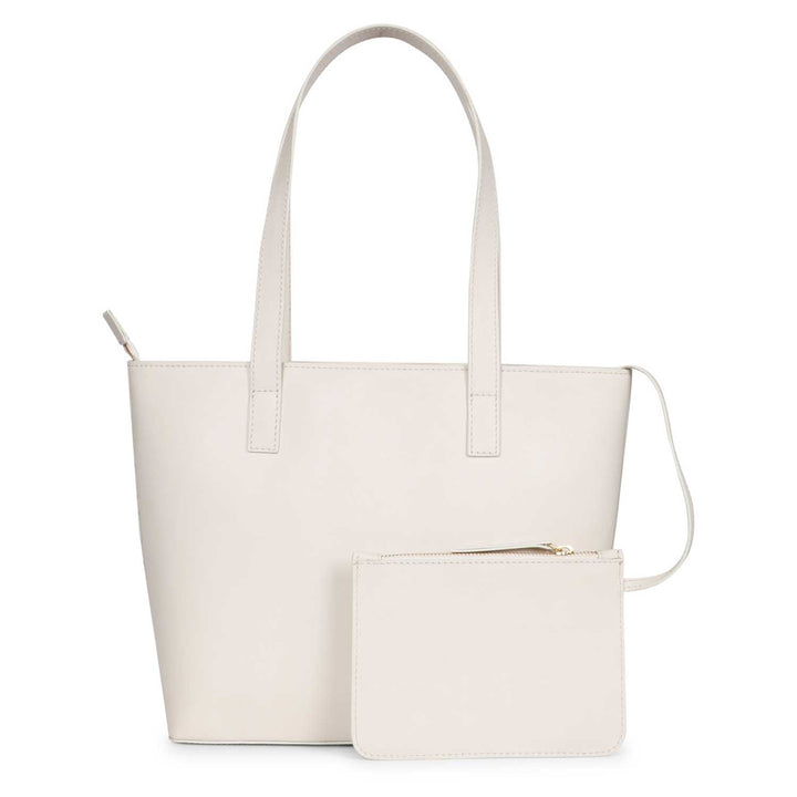 Favore Textured White Leather Structured Shoulder Bag With a Small Pouch