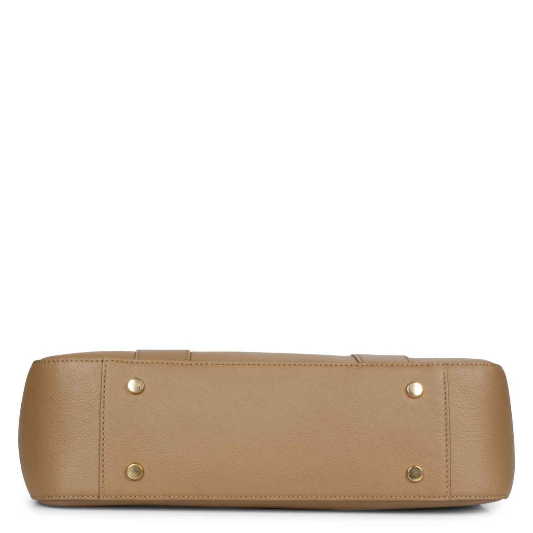 Favore Brown Leather Oversized Structured Handheld Bag