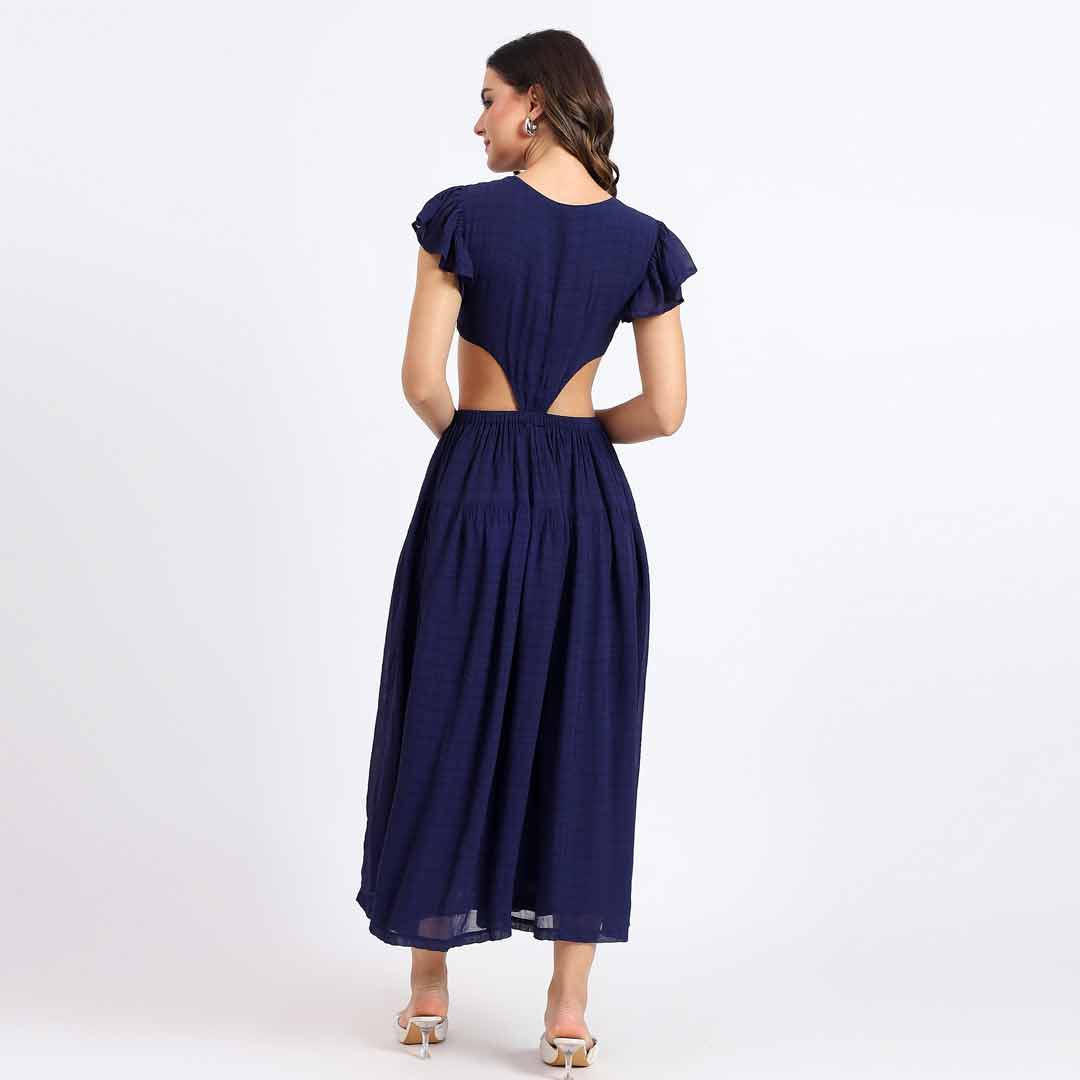 Saint Womens Blue Cut-Out Waist Maxi Dress SaintG India Saint Womens Blue Cut-Out Waist Maxi Dress SaintG India