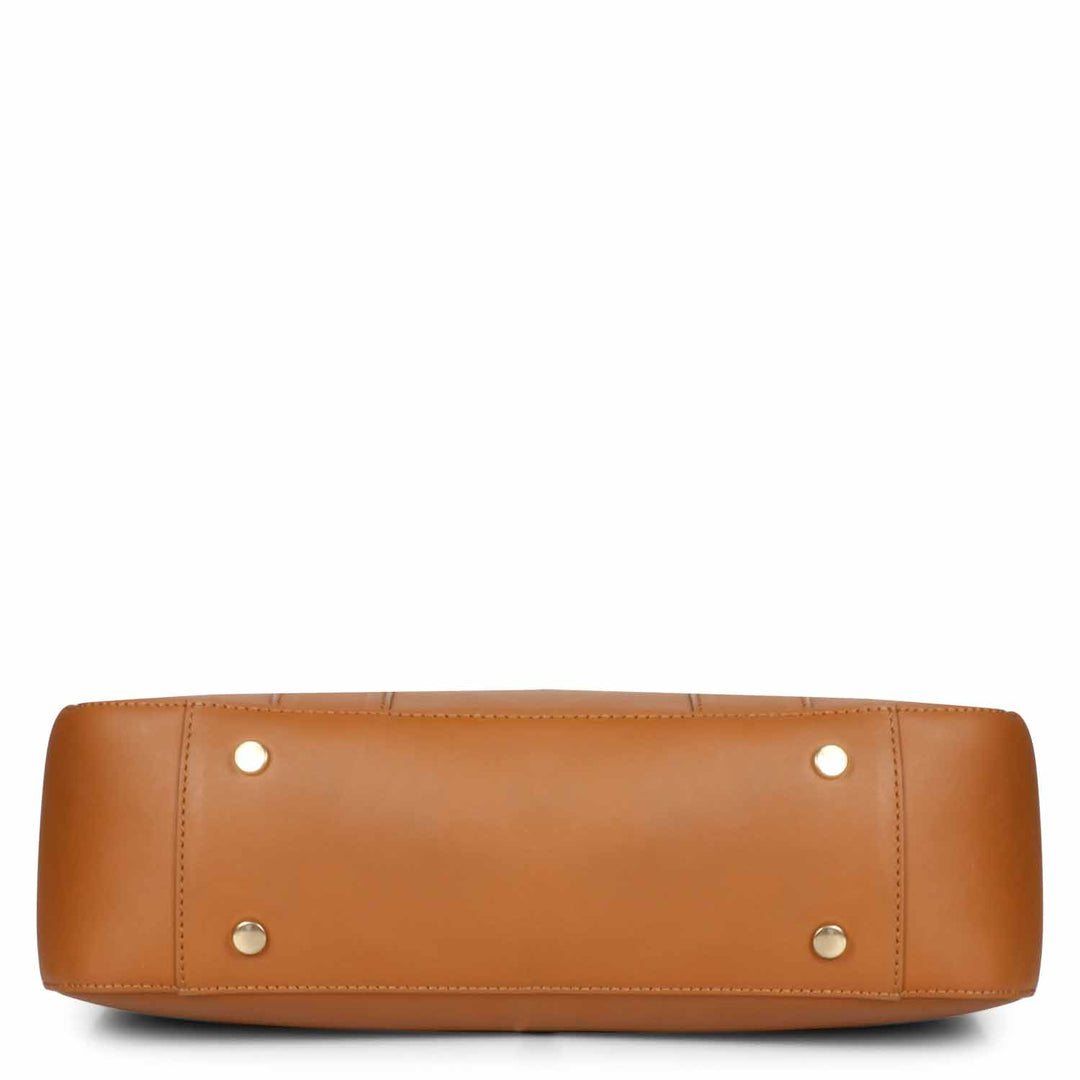 Favore Brown Leather Oversized Structured Gorgeous Handheld Bag