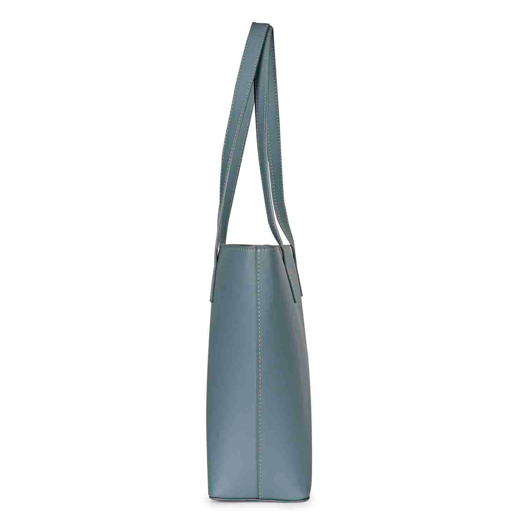 Favore Textured Navy Leather Structured Shoulder Bag With a Small Pouch
