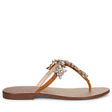 Saint Fleur Multi Stone Embellished Tan Leather Flats