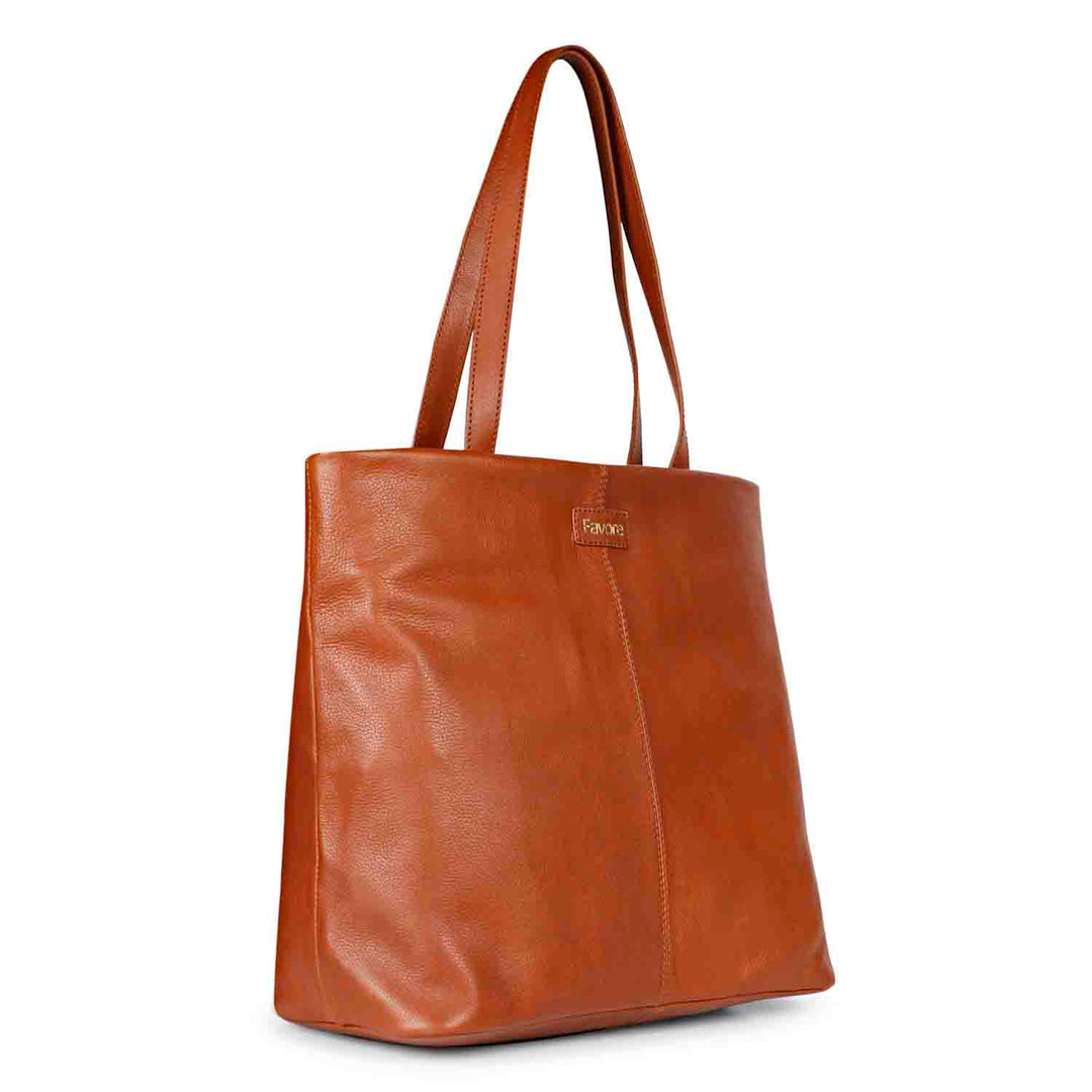 Favore Tan Leather Oversized Structured Hobo Bag