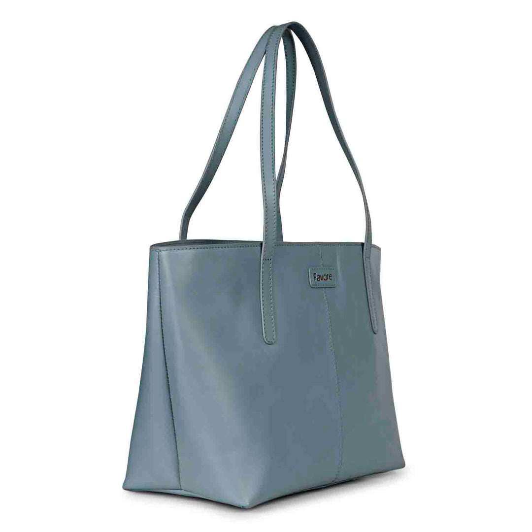 Favore Blue Leather Oversized Structured Hobo Bag
