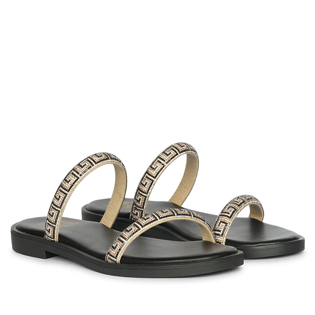 Evelina Black Flat Sandals