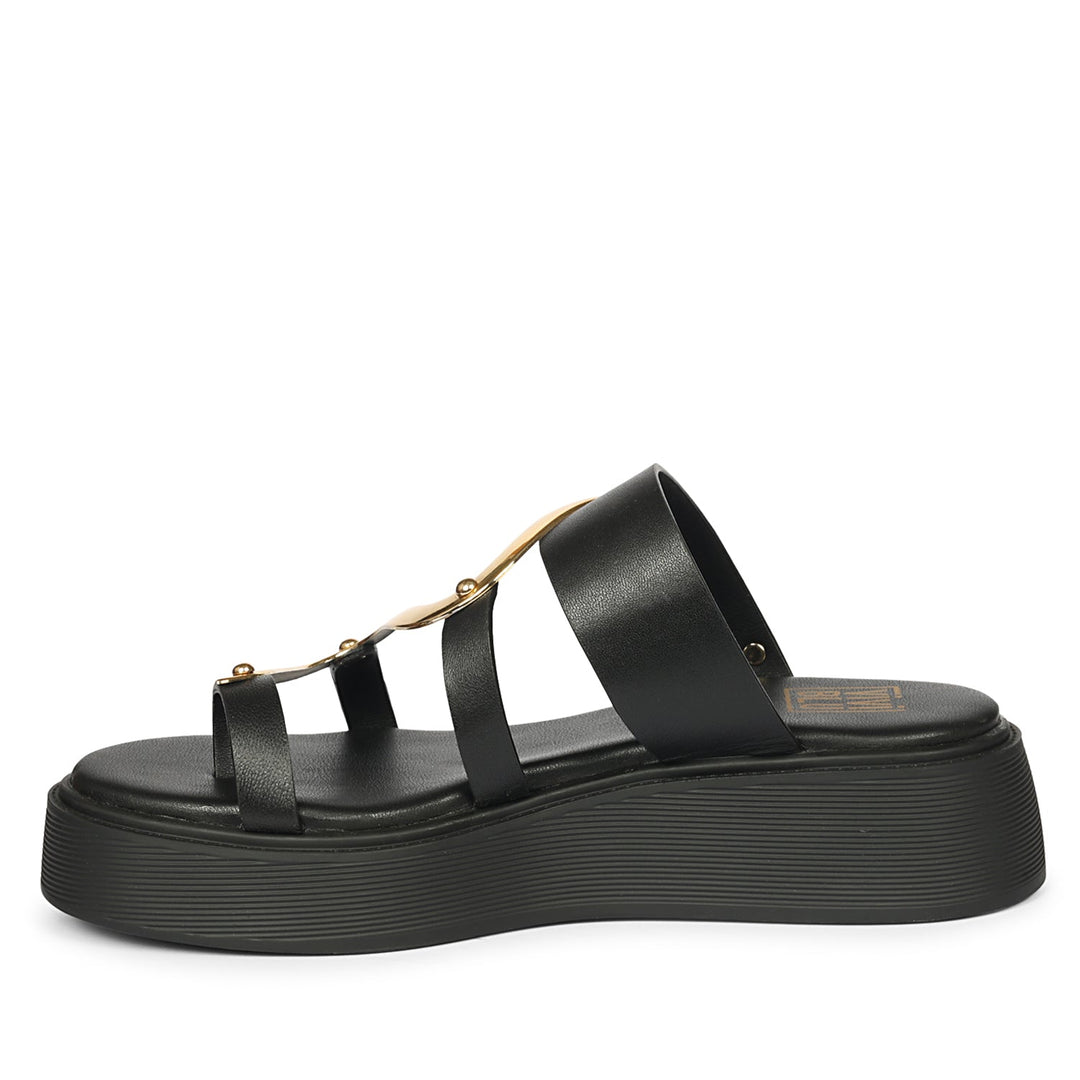 Emilia Black Leather Platform Sandals