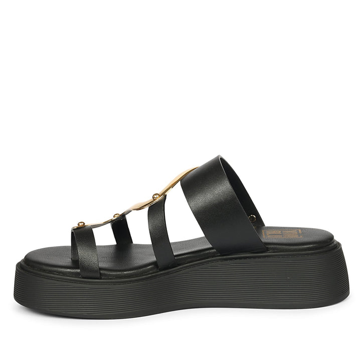 Emilia Black Leather Platform Sandals