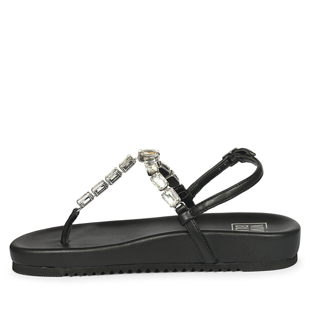 Vivian Black Leather Footbed Sandals
