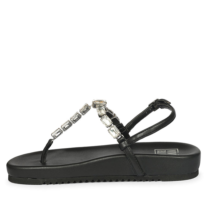 Vivian Black Leather Footbed Sandals
