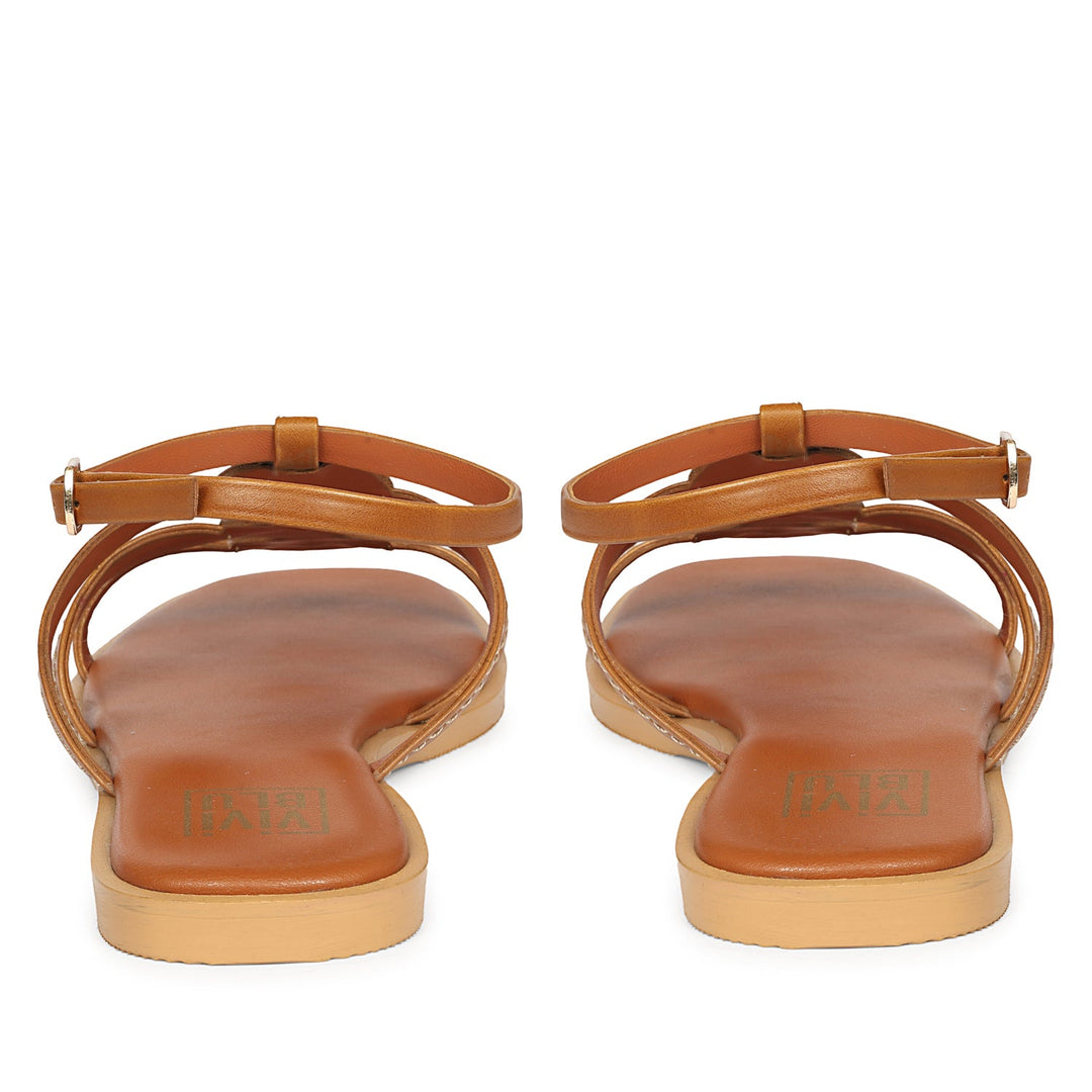 Natalie Tan Leather Flat Sandals