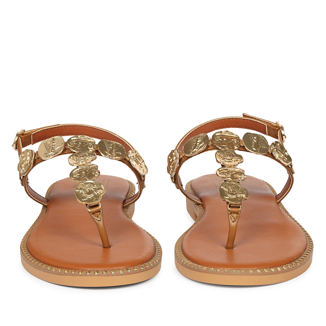 Averie Tan Leather Flat Sandals