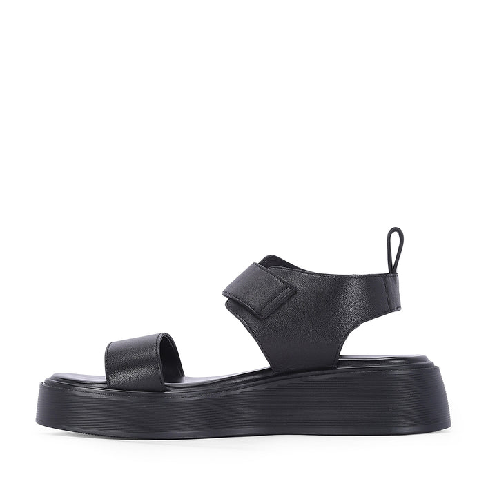 Serafina Black Leather Platform Sandals