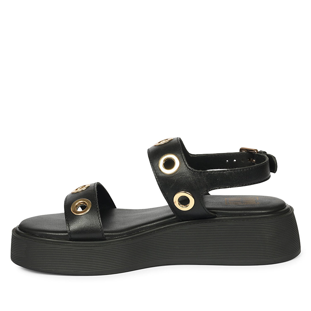Marlowe Black Leather Platform Sandals