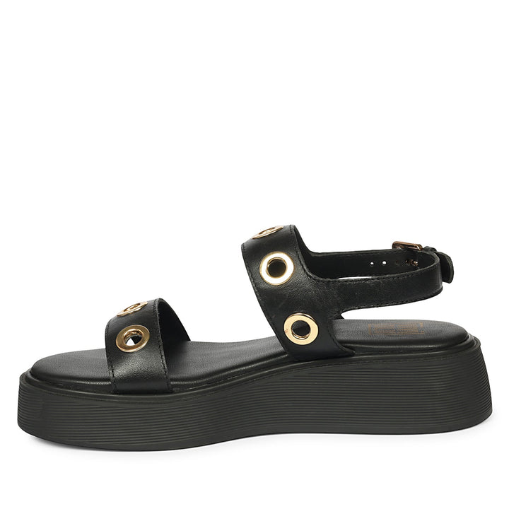 Marlowe Black Leather Platform Sandals