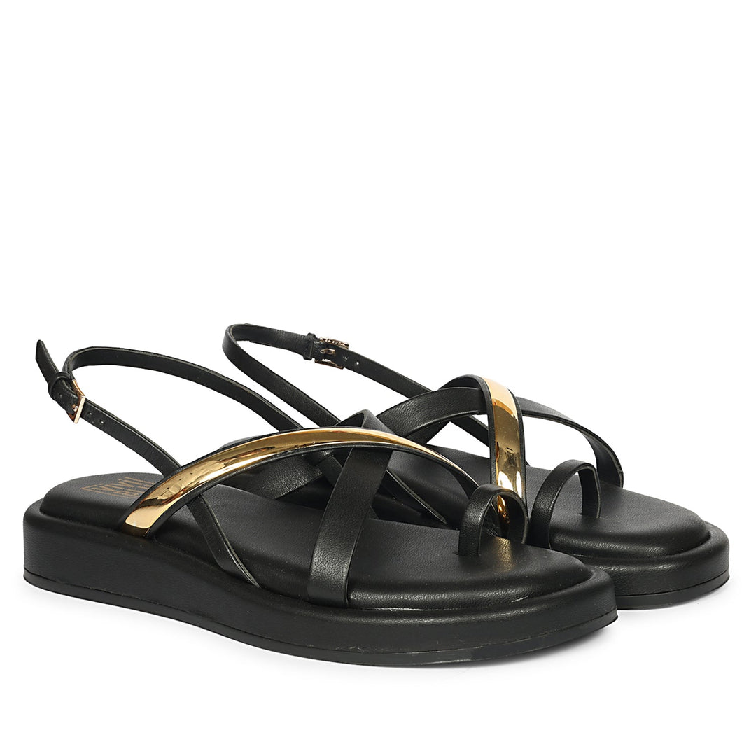 Camille Black Leather Platform Sandals