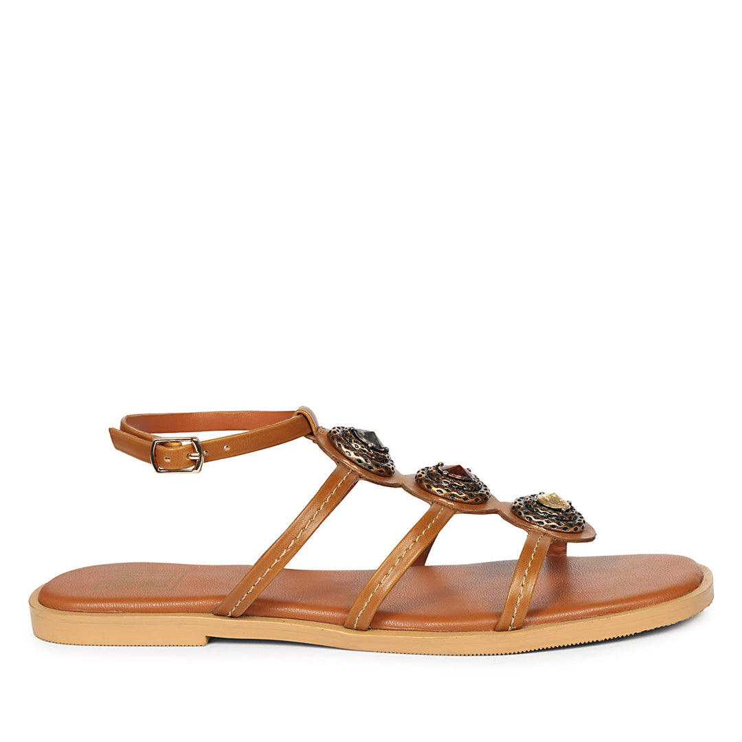 Natalie Tan Leather Flat Sandals