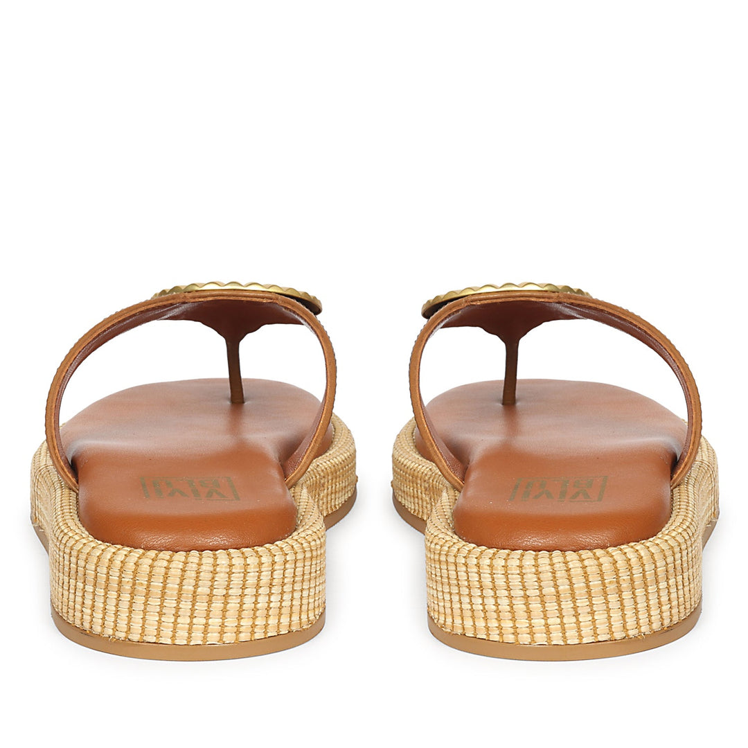 Elle Tan Leather Flat Sandals