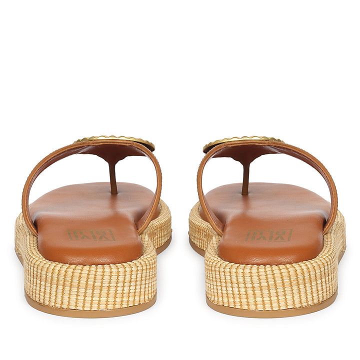 Elle Tan Leather Flat Sandals