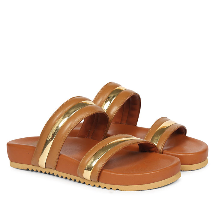 Daniela Tan Leather Footbed Sandals