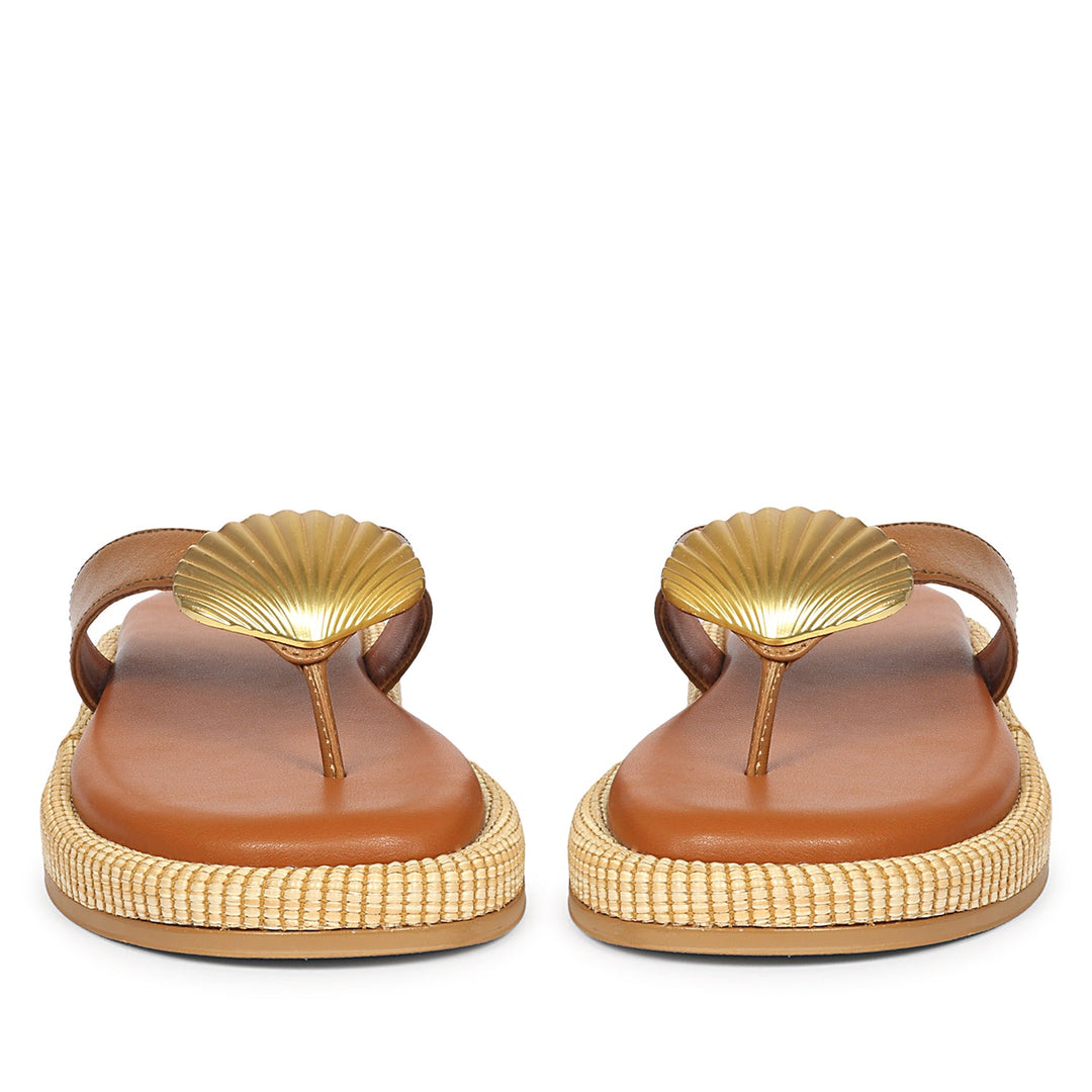 Elle Tan Leather Flat Sandals