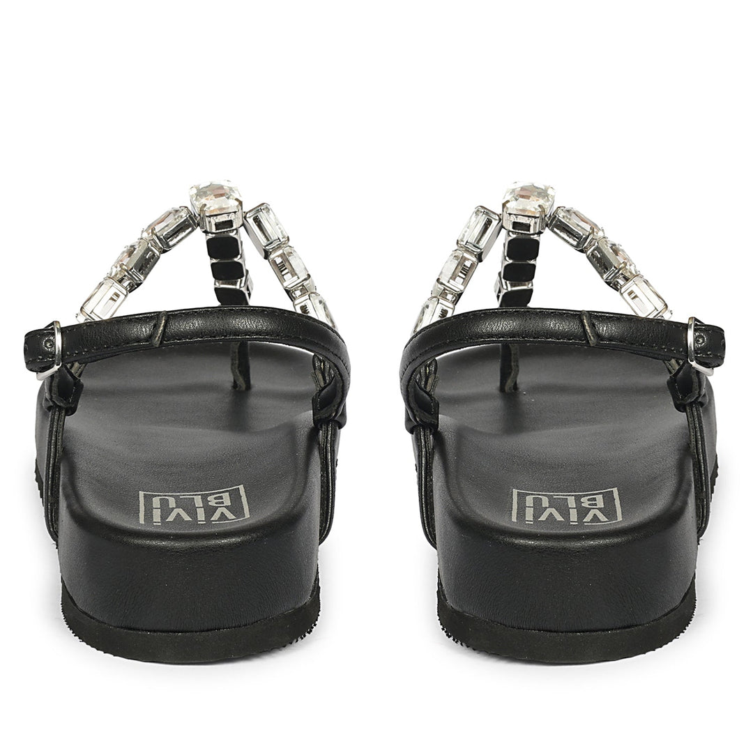Vivian Black Leather Footbed Sandals