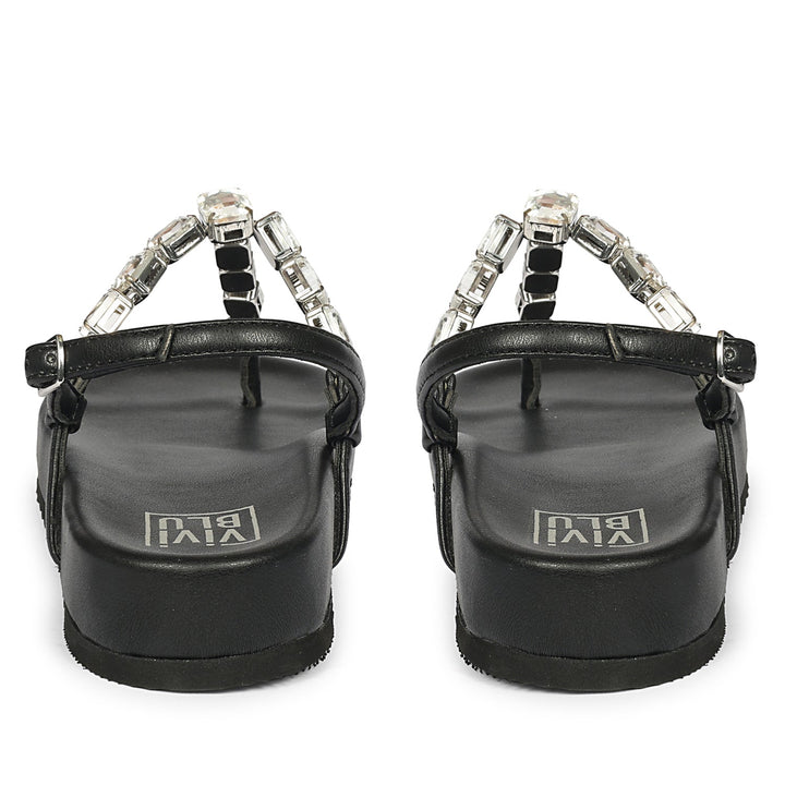 Vivian Black Leather Footbed Sandals