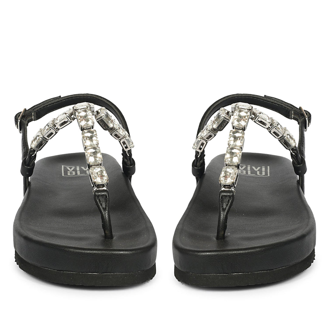 Vivian Black Leather Footbed Sandals